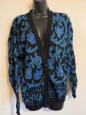 Pendleton Black and Blue Floral Pattern Cardigan